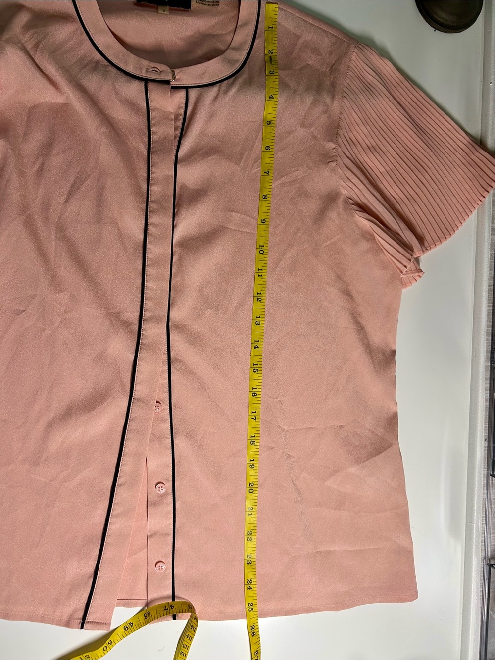 Gorgeous Karl Lagerfeld Pink Blouse with Black Piping and Flutter Sleeves, wom L